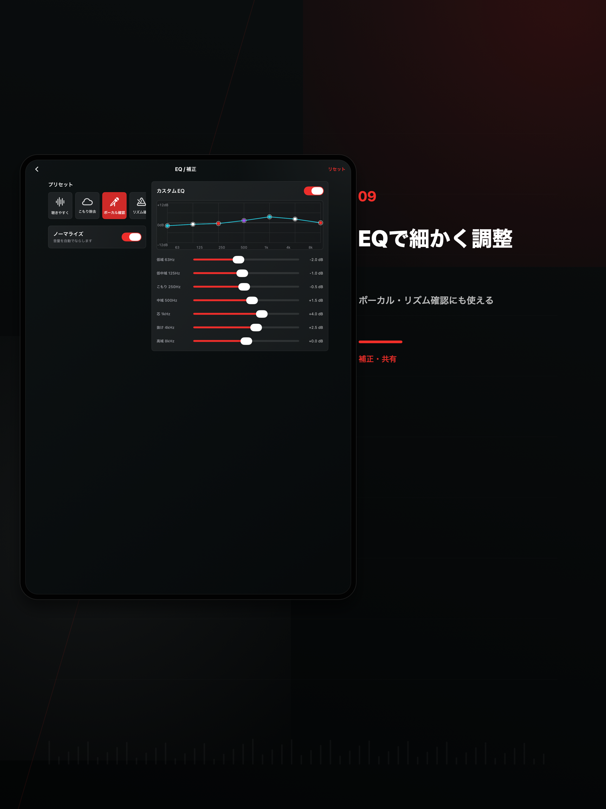 iPadのEQ補正画面